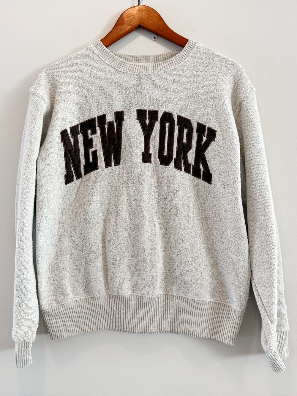 New York Popular Varsity Crewneck Sweatshirt Gray Brown Size Small